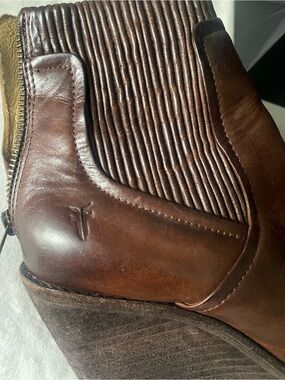 Frye Distressed Brown Leather Ankle Boot with Ribbed Elastic